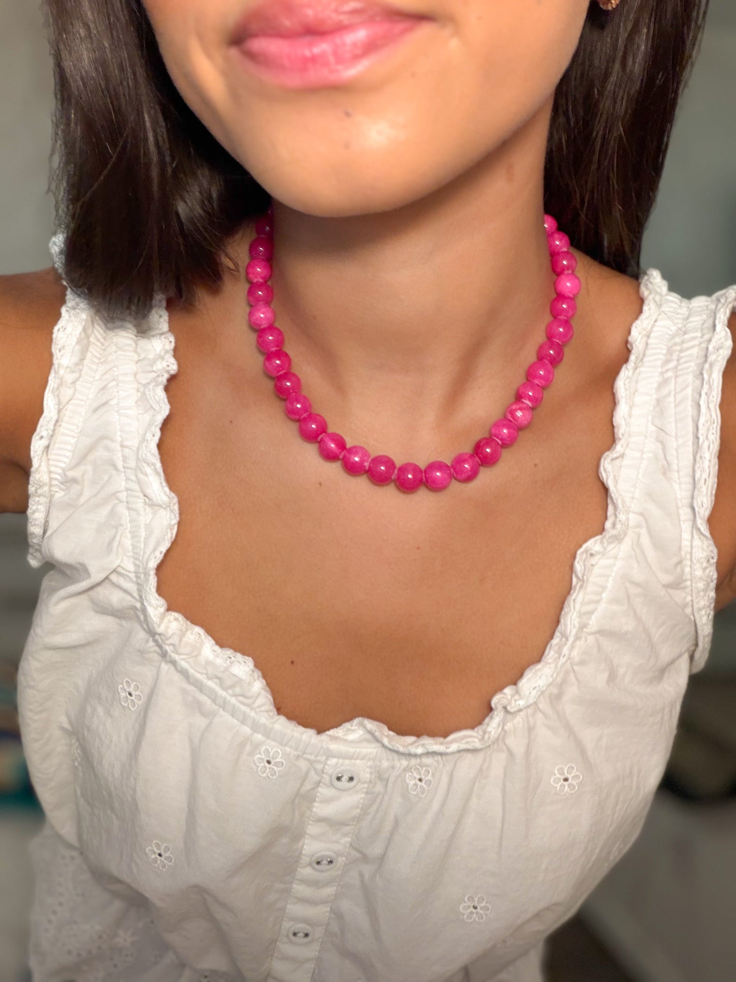 Med Bubble Necklace in Hot Pink